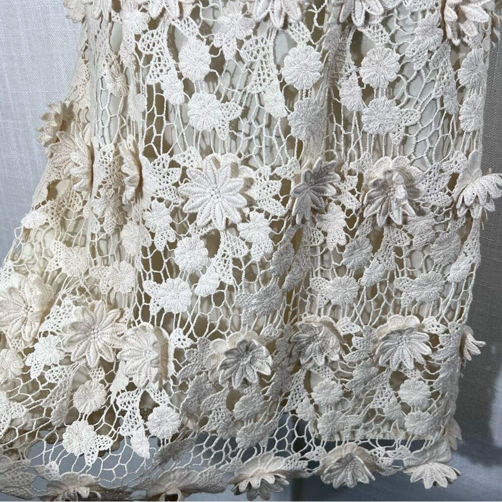 Urban Outfitters Thistlepearl Crochet Floral Cream Boho Mini Dress Size 4 - Picture 9 of 16